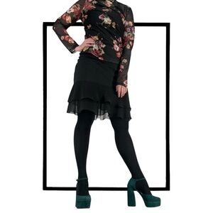 PETITE ALEX EVENINGS / Black Vintage Sheer Layer Skirt / Size PP